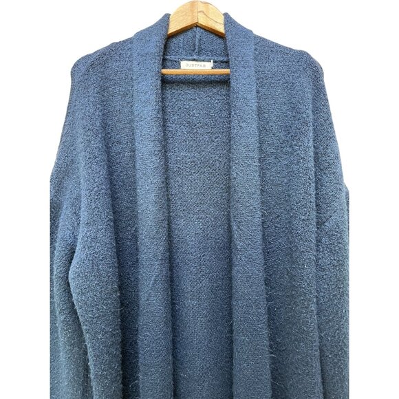 Justfab Chunky Oversized Open Front Cardigan Navy Blue Faux Mohair Fleece XL - Picture 3 of 6